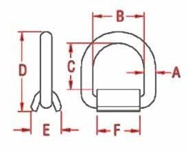 Stainless Steel Drop Forged Weld-on D Ring — dimension drawing
