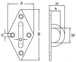 Stainless Steel Diamond Pad Eye — dimension drawing