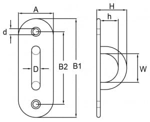 Stainless Steel Oblong Pad Eye — dimension drawing