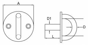 Stainless Steel Round Eye Plate with Threaded Stud — dimension drawing