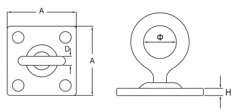 Stainless Steel Square Swivel Pad Eye — dimension drawing