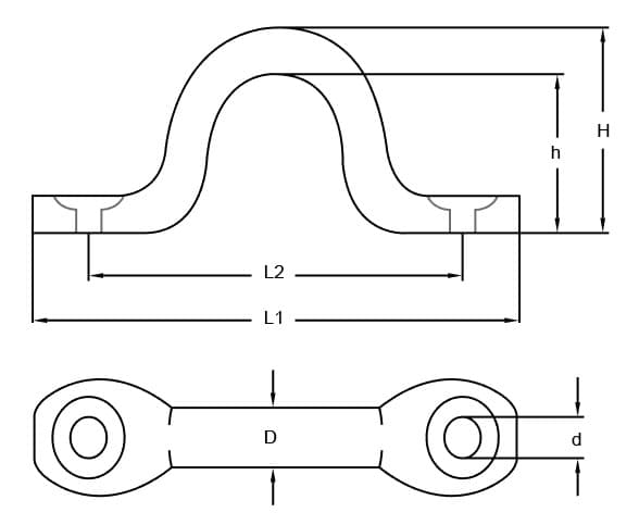 Stainless Steel Wire Eye Strap — dimension drawing