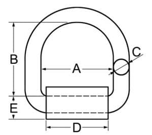 Weld-On D Ring with Mounting Clip — dimension drawing