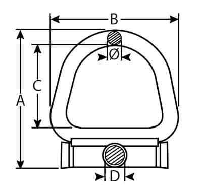 Stainless Steel D Ring Wire Support — dimension drawing