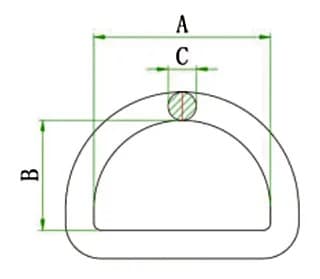 Stainless Steel D Ring — dimension drawing