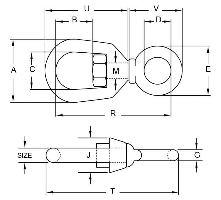 Stainless Steel Chain Swivel — G-401 Pattern — dimension drawing