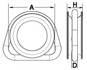 Stainless Steel D Ring Thimble — dimension drawing, standard