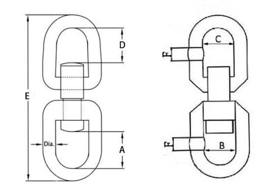 Stainless Steel Flexible Swivel — dimension drawing, wF type