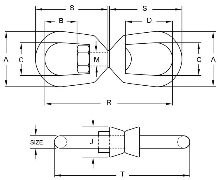 Stainless Steel Regular Swivel — G-402 Pattern — dimension drawing