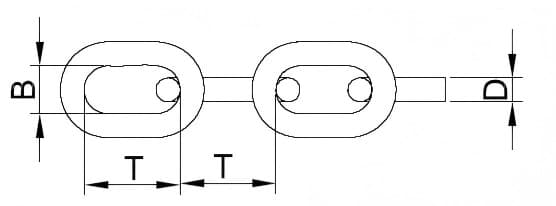 Stainless Steel DIN 5685 A/C Chain — dimension drawing, a — short link