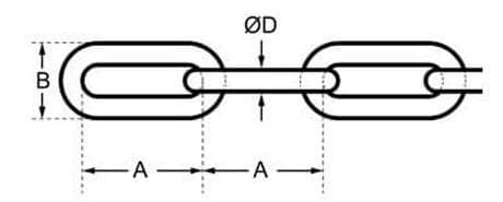 Stainless Steel DIN 763 Long Link Chain — dimension drawing