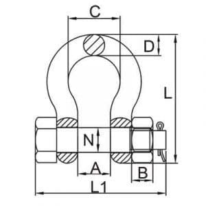 Grade 8 Alloy Bolt-Type Anchor Shackle — dimension drawing