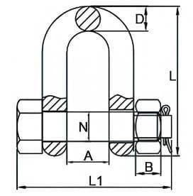 Grade 8 Alloy Bolt-Type Chain Shackle — dimension drawing