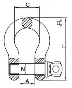 Grade 8 Alloy Screw Pin Anchor Shackle — dimension drawing