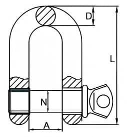 Grade 8 Alloy Screw Pin Chain Shackle — dimension drawing