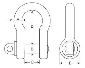 BS 3032 Shackle with Screw Collar Pin — dimension drawing, large bow