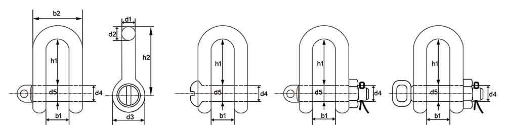 Shackle — DIN 82101 Form A, B and C Pattern, Galvanized — dimension drawing