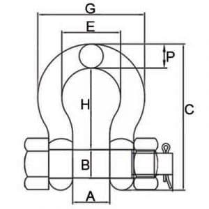 Stainless Steel Bolt-Type Anchor Shackle — G-2130 Pattern — dimension drawing