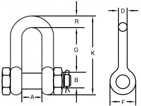 Stainless Steel Bolt-Type Chain Shackle — G-2150 Pattern — dimension drawing