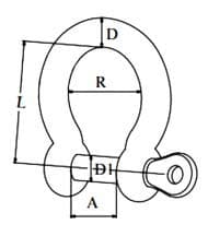 Stainless Steel Captive Pin Shackle — dimension drawing, bow