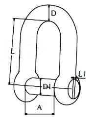 Stainless Steel D Shackle — Countersunk Flush Pin — dimension drawing