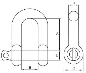 Stainless Steel D Shackle — JIS Type, Screw Pin — dimension drawing
