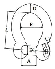 Stainless Steel Hex Socket Pin Shackle — dimension drawing, bow