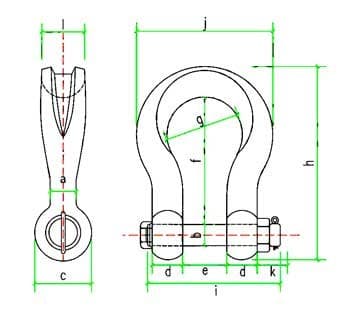 Wide Body Sling Shackle, Safety Pin — dimension drawing