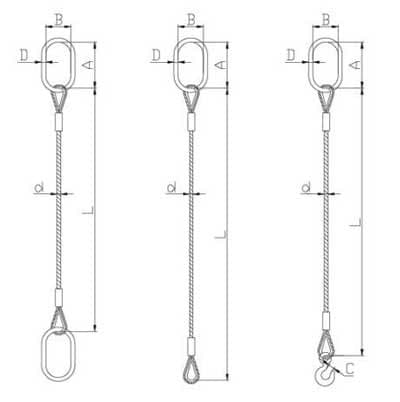 Single Leg Wire Rope Sling with End Fittings — dimension drawing
