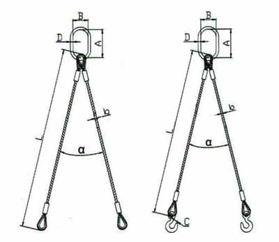 Two-Leg Wire Rope Sling — dimension drawing