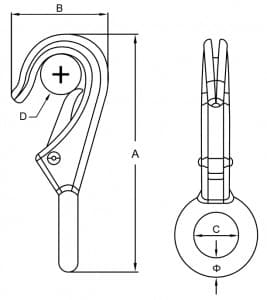 Stainless Steel Fixed Eye Boat Snap — dimension drawing
