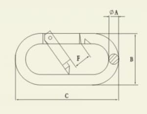 Oval Snap Hook (Carbine Hook) — dimension drawing