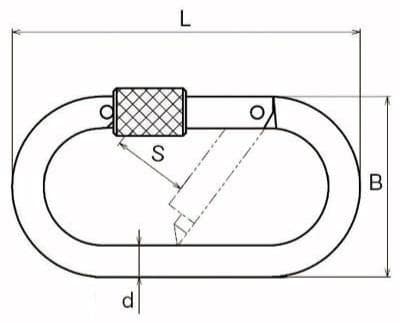 Stainless Steel Oval Snap Hook with Screw Nut — dimension drawing