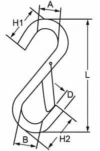 S Hook with Safety Latch — dimension drawing