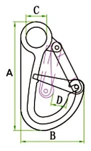 Stainless Steel Double Lock Safety Hook — dimension drawing
