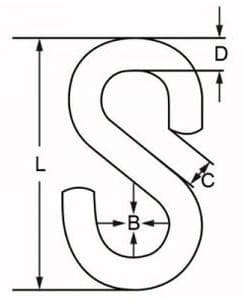 Stainless Steel S Hook — dimension drawing