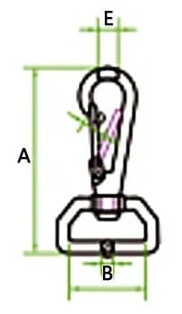 Stainless Steel Square Spring Snap Hook — dimension drawing