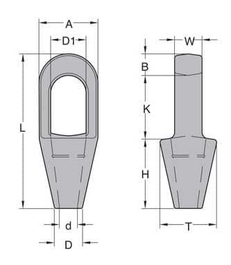 Closed Spelter Socket — G-417 Pattern — dimension drawing