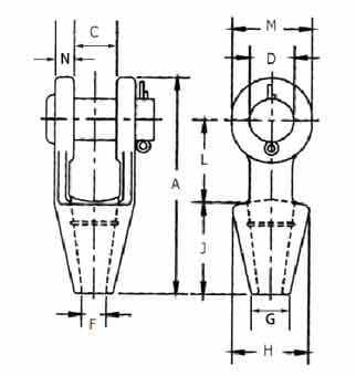 Open Spelter Socket — G-416 Pattern — dimension drawing