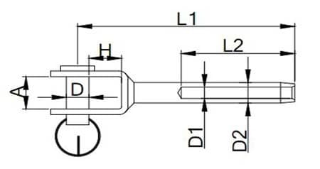 Stainless Steel Swage Jaw Terminal — dimension drawing