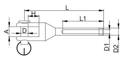 Stainless Steel Swage Machined Fork Terminal — dimension drawing