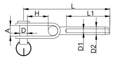 Stainless Steel Swage Toggle Terminal — dimension drawing