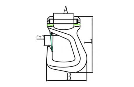 Grade 80 Clevis Belt Hook — dimension drawing