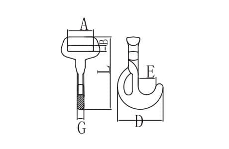 Grade 80 Twist Hook for Web Sling — dimension drawing