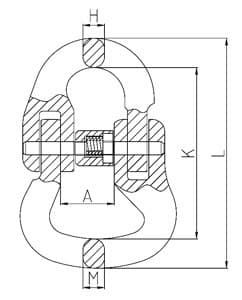 Grade 80 Web Sling Connector B-Link — dimension drawing