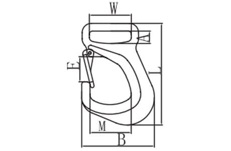 Grade 80 Webbing Sling Hook — dimension drawing, eye hook