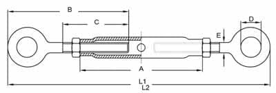 DIN 1478 Turnbuckle — Galvanized — dimension drawing, eye and eye