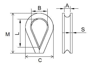 Stainless Steel Wire Rope Thimble Italian Type — dimension drawing