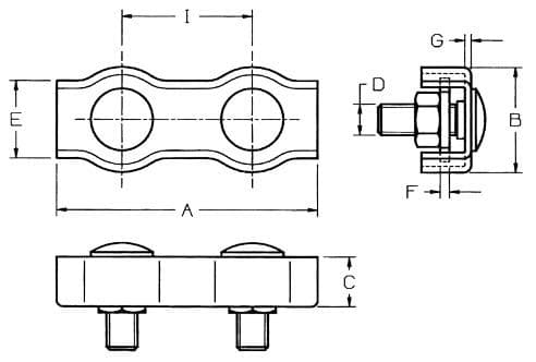 Duplex Wire Rope Clip, Zinc Plated — dimension drawing