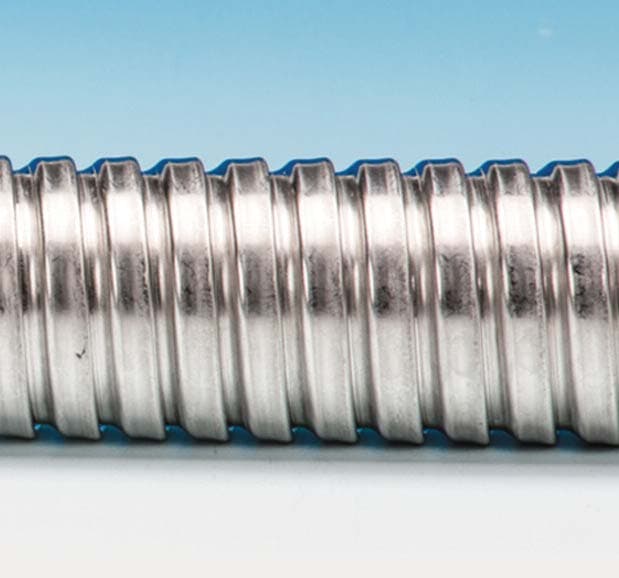 Carbon steel lock-section hose guard, interlocked strip, close view